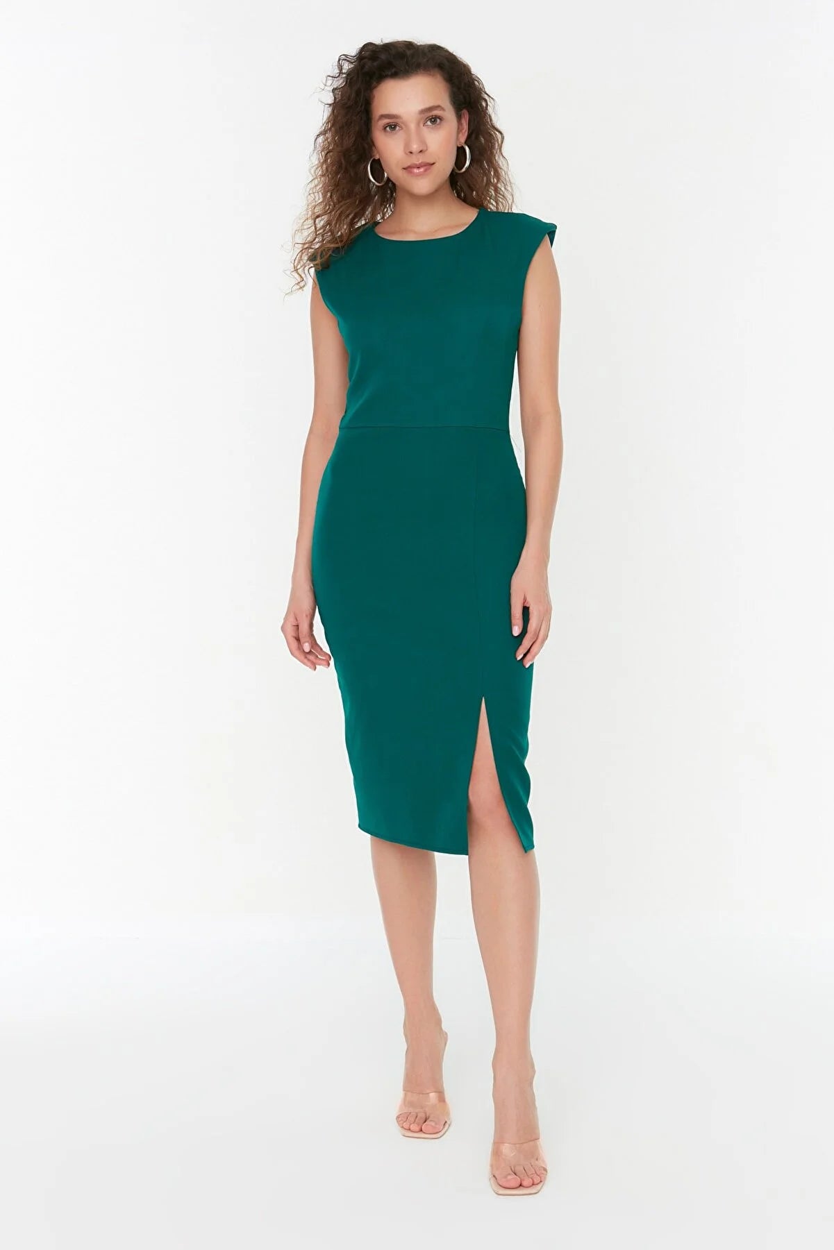 Green Slit Detailed Waistcoat Dress