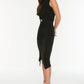 Black Sleeveless Draped Detailed Knitted Dress With Belt