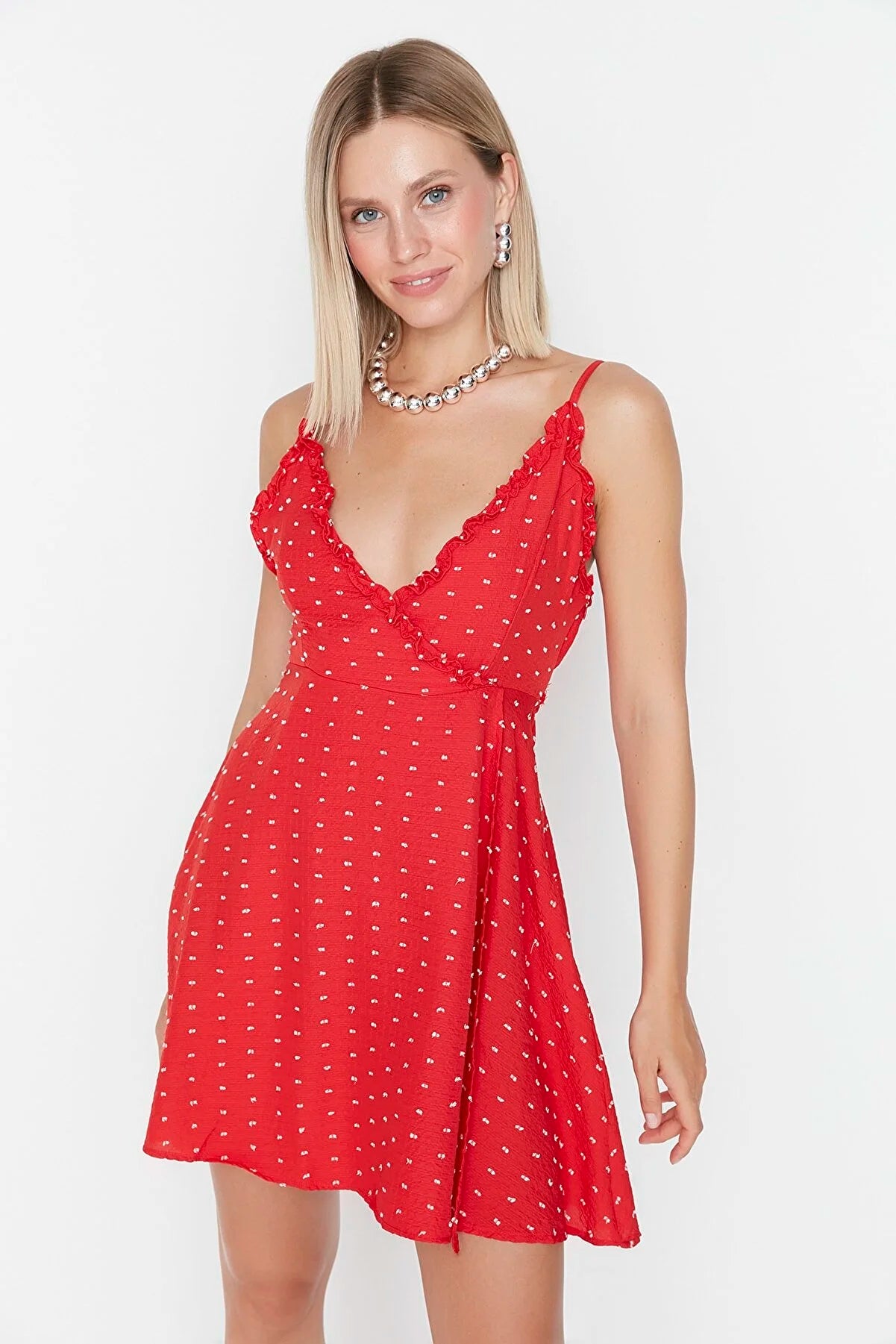 Red Petite Double Breasted Collar Dress