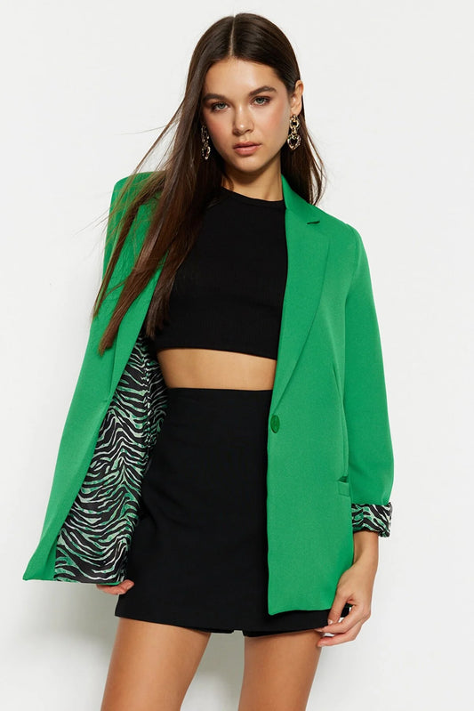 Green Lined Detailed Regular Blazer Jacket