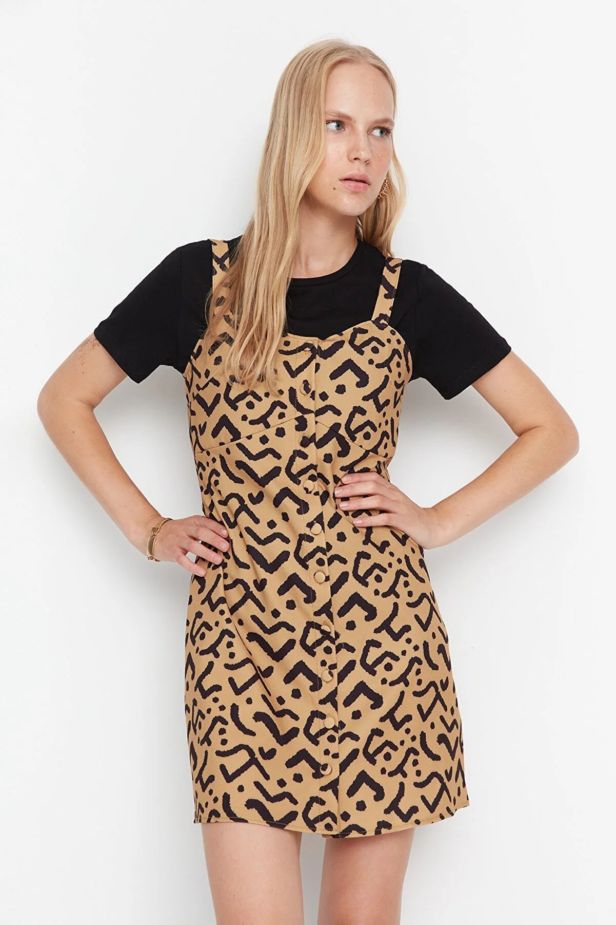 Camel Patterned Gilet Dress