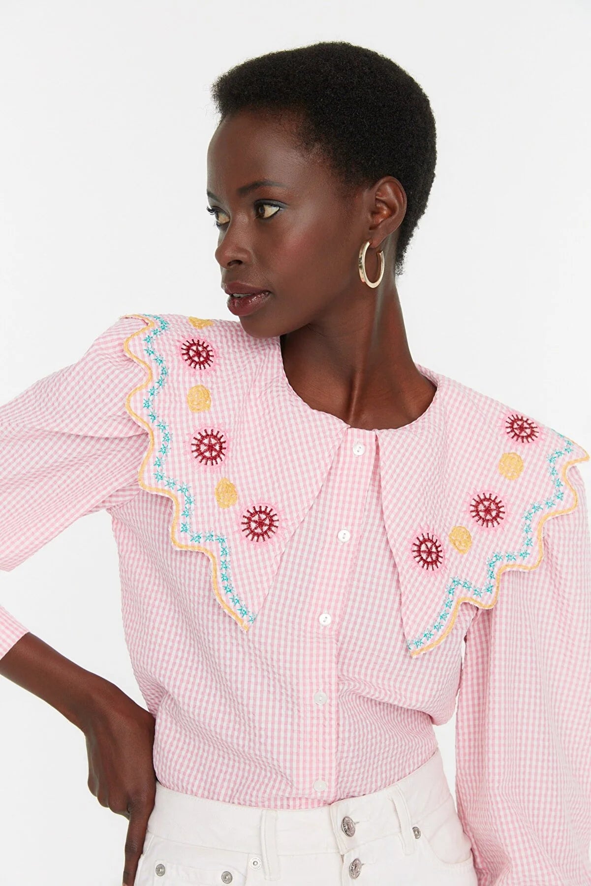 Pink Collar Detailed Shirt