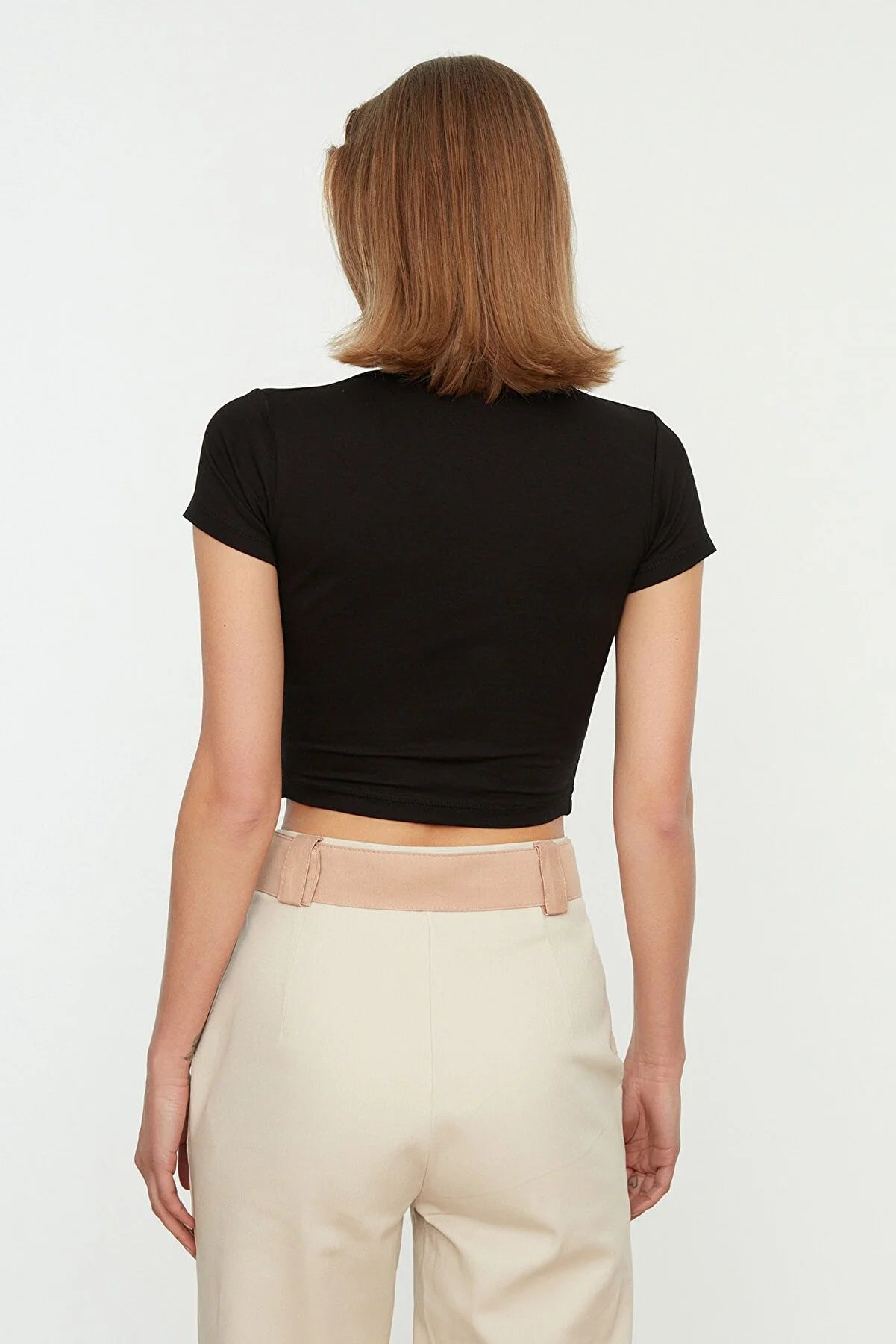 Black Super Crop Knitted Blouse