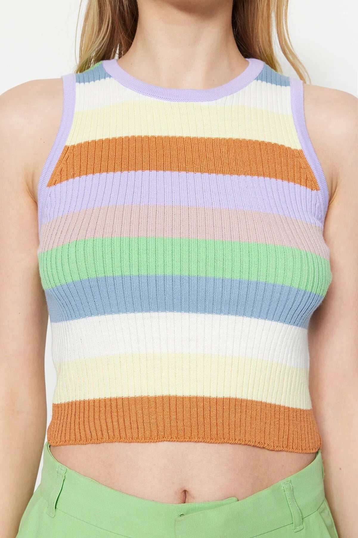 Lilac Striped Crop Knitwear Blouse