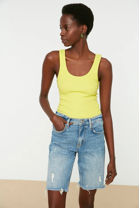 Yellow Ribbed Basic Knitted Singlet