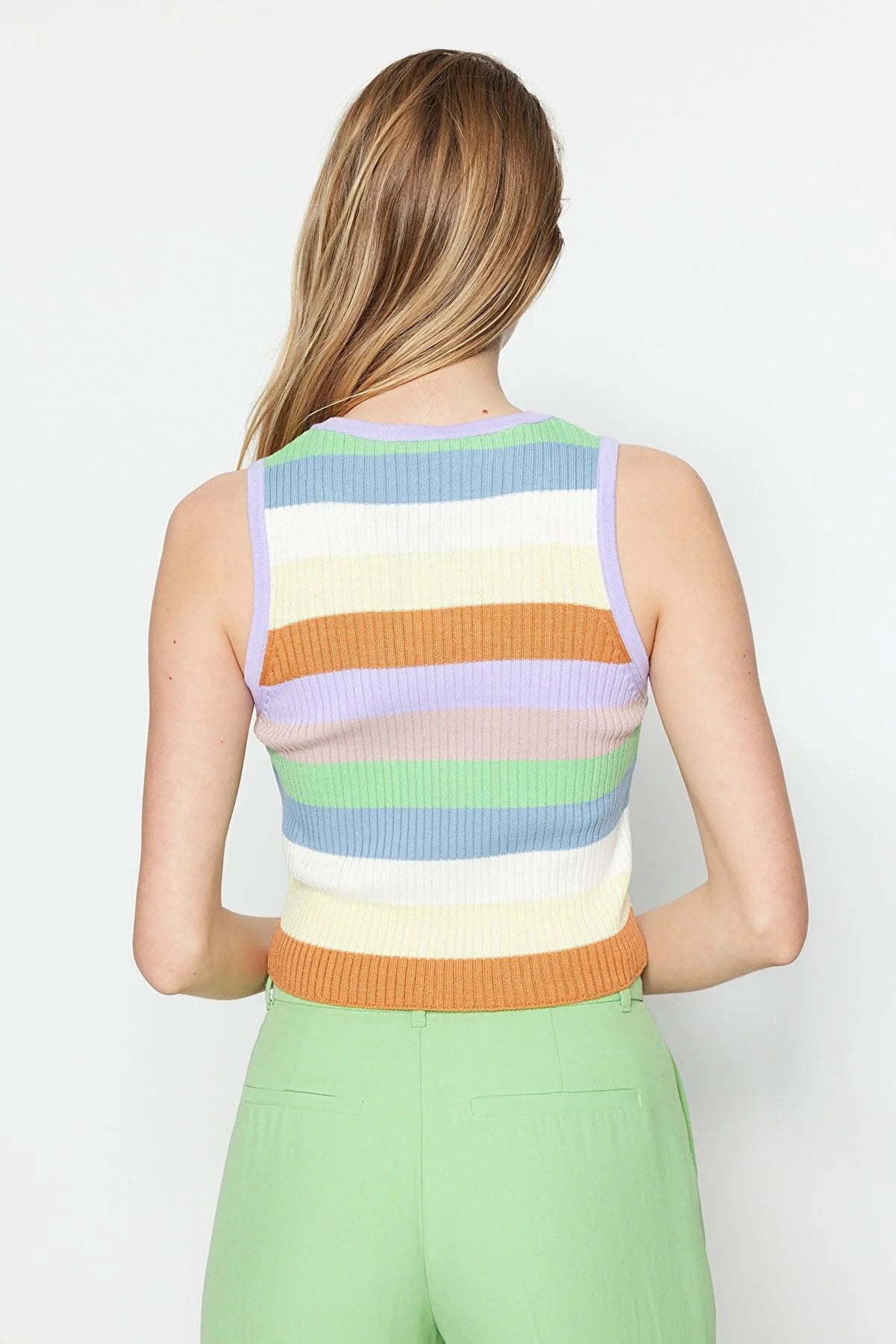 Lilac Striped Crop Knitwear Blouse