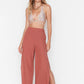 Cinnamon Linen Textured Slit Trousers