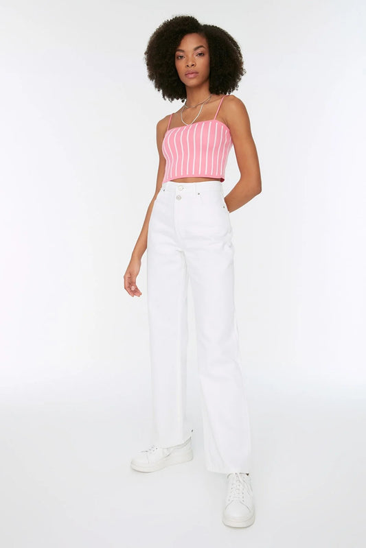 White High Waist 90's Wide Leg Jeans