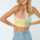 Yellow Color Block Crop Knitwear Blouse