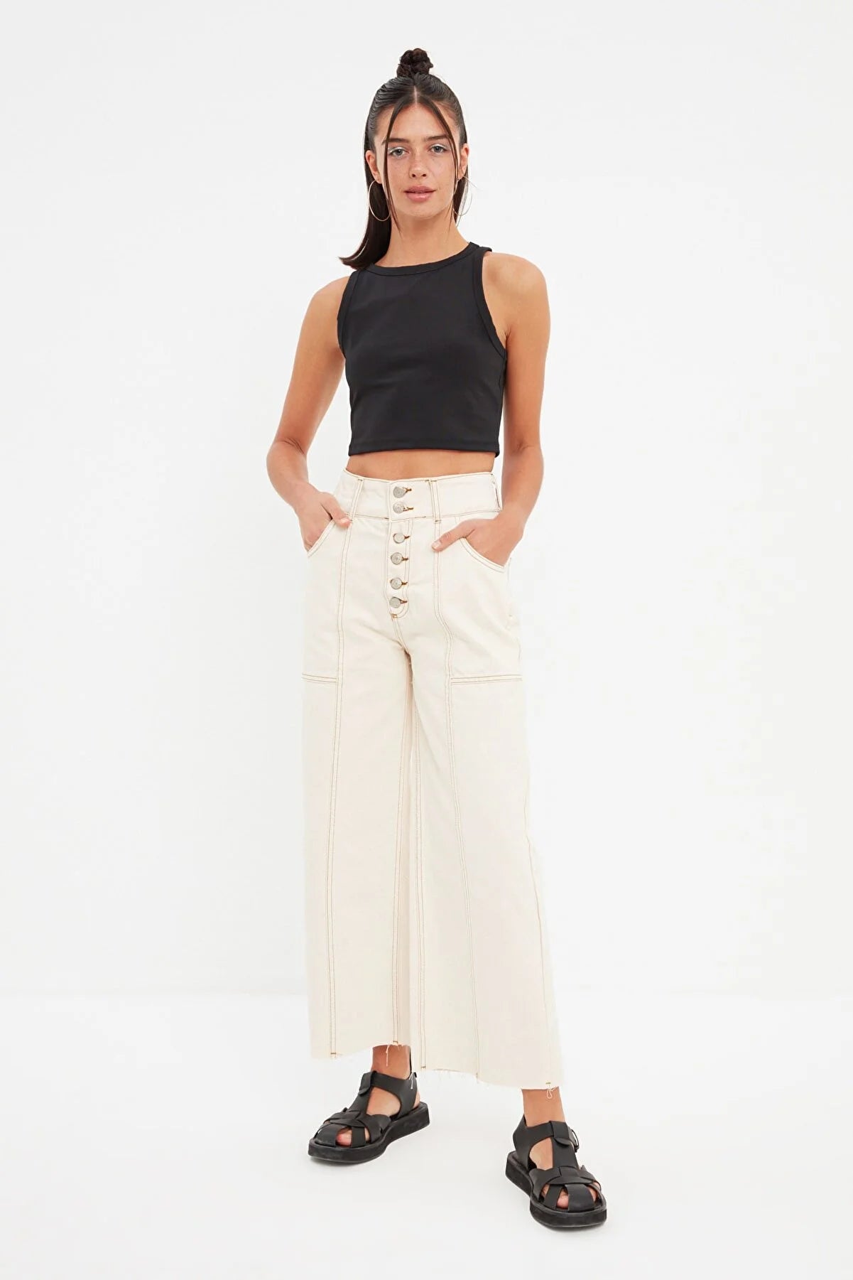 Ecru High Waist Culotte Jeans