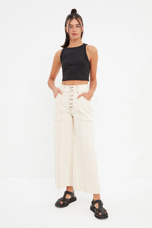 Ecru High Waist Culotte Jeans