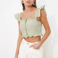 Green Zipper Detailed Crop Top
