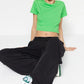 Green Single Jersey Crew Neck Crop Knitted T-Shirt
