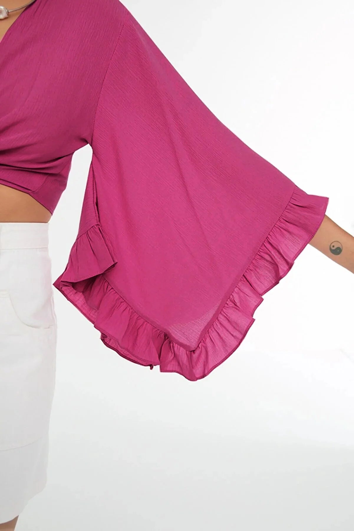 Fuchsia Flywheel Detailed Viscose Beach Blouse