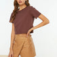 Brown Crew Neck Crop Knitted T-Shirt