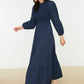 Navy Blue Gipe Detailed Crew Neck Woven Dress