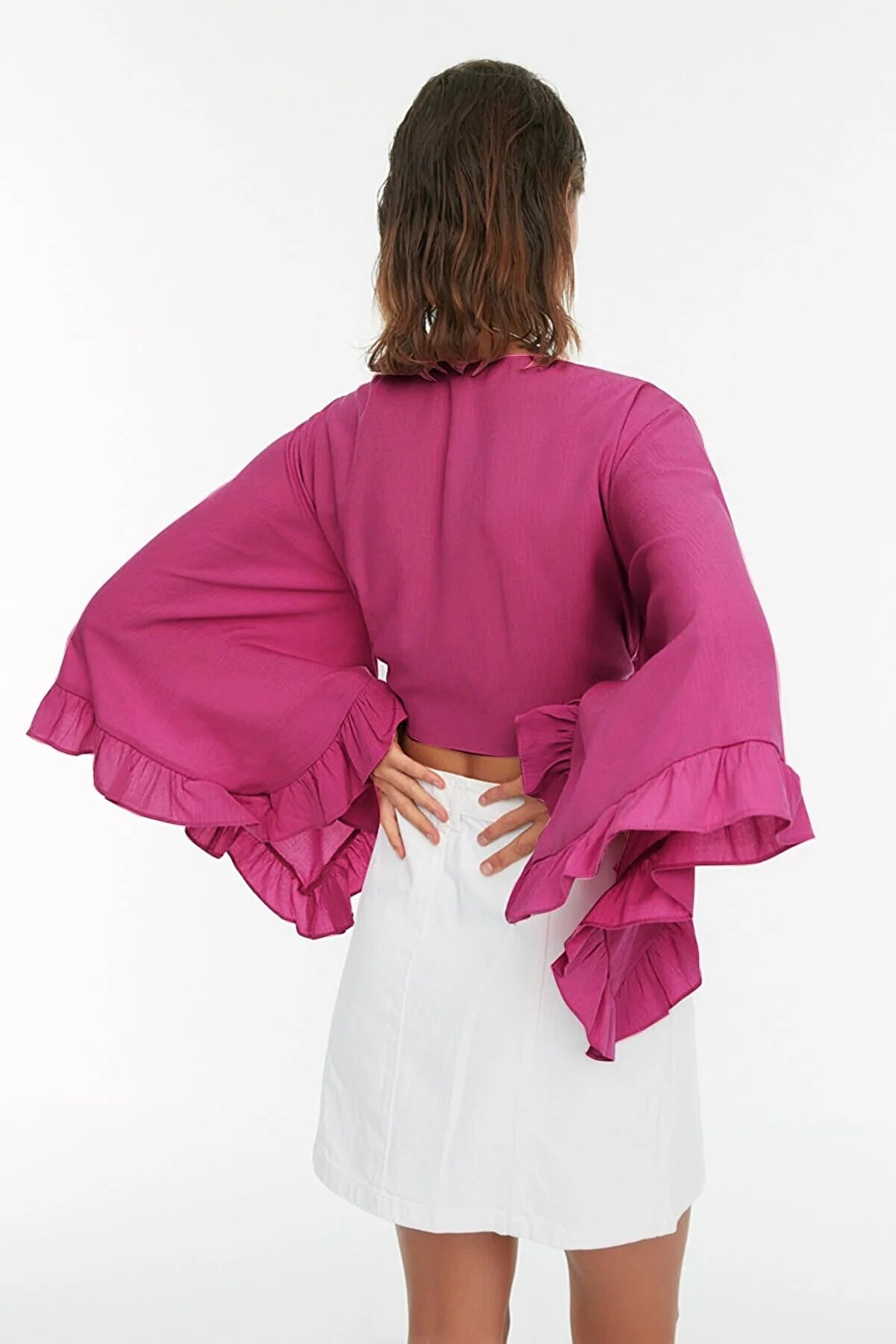 Fuchsia Flywheel Detailed Viscose Beach Blouse