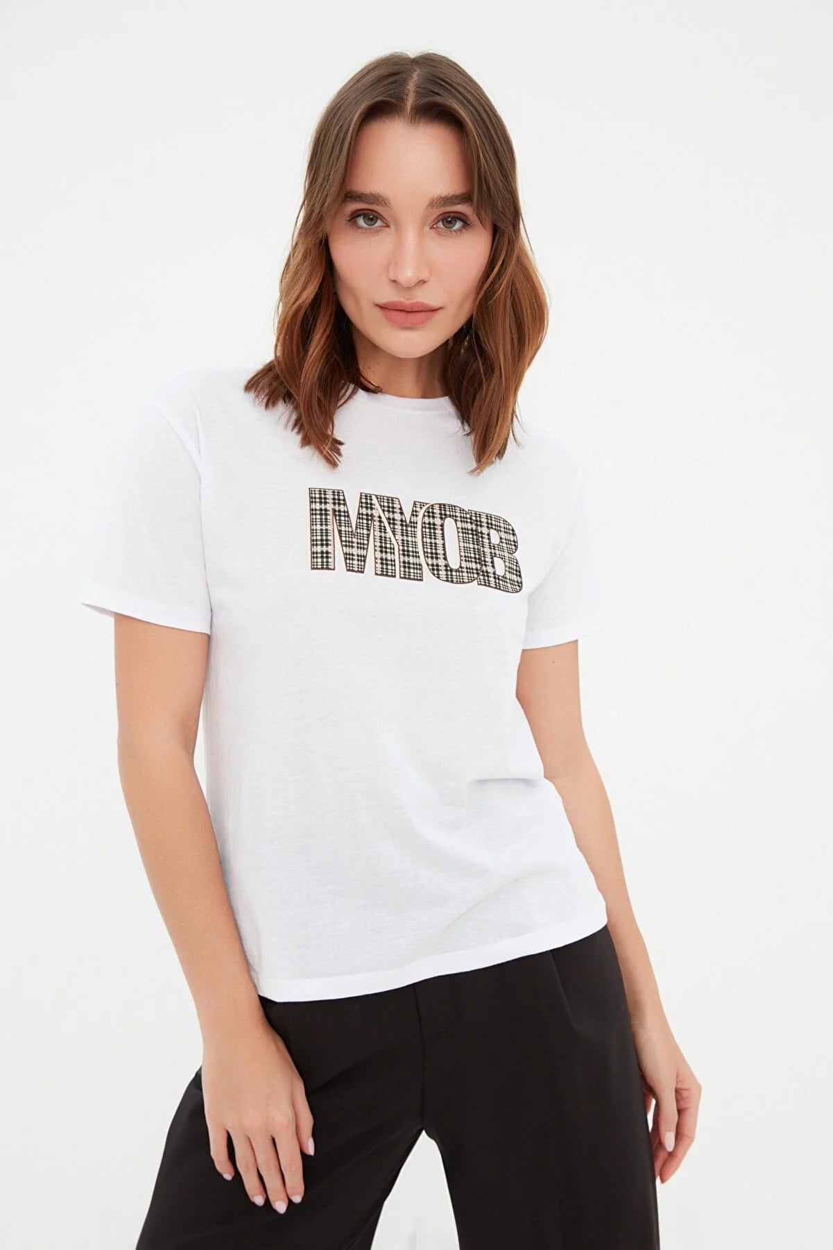 White Printed Semi-Fit Knitted T-Shirt
