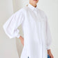 White Balloon Back Sleeve Long Pocket Detailed Basic Woven Shirt