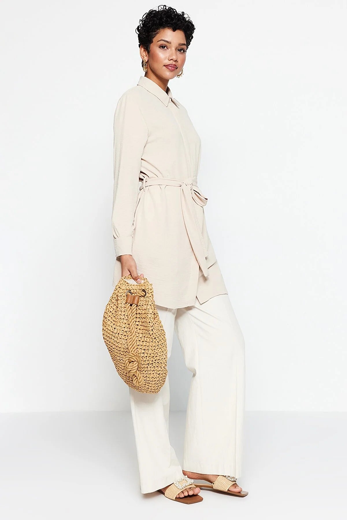 Stone Belted Hidden Pat Woven Shirt