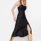 Black Plunging Collar Satin Dress