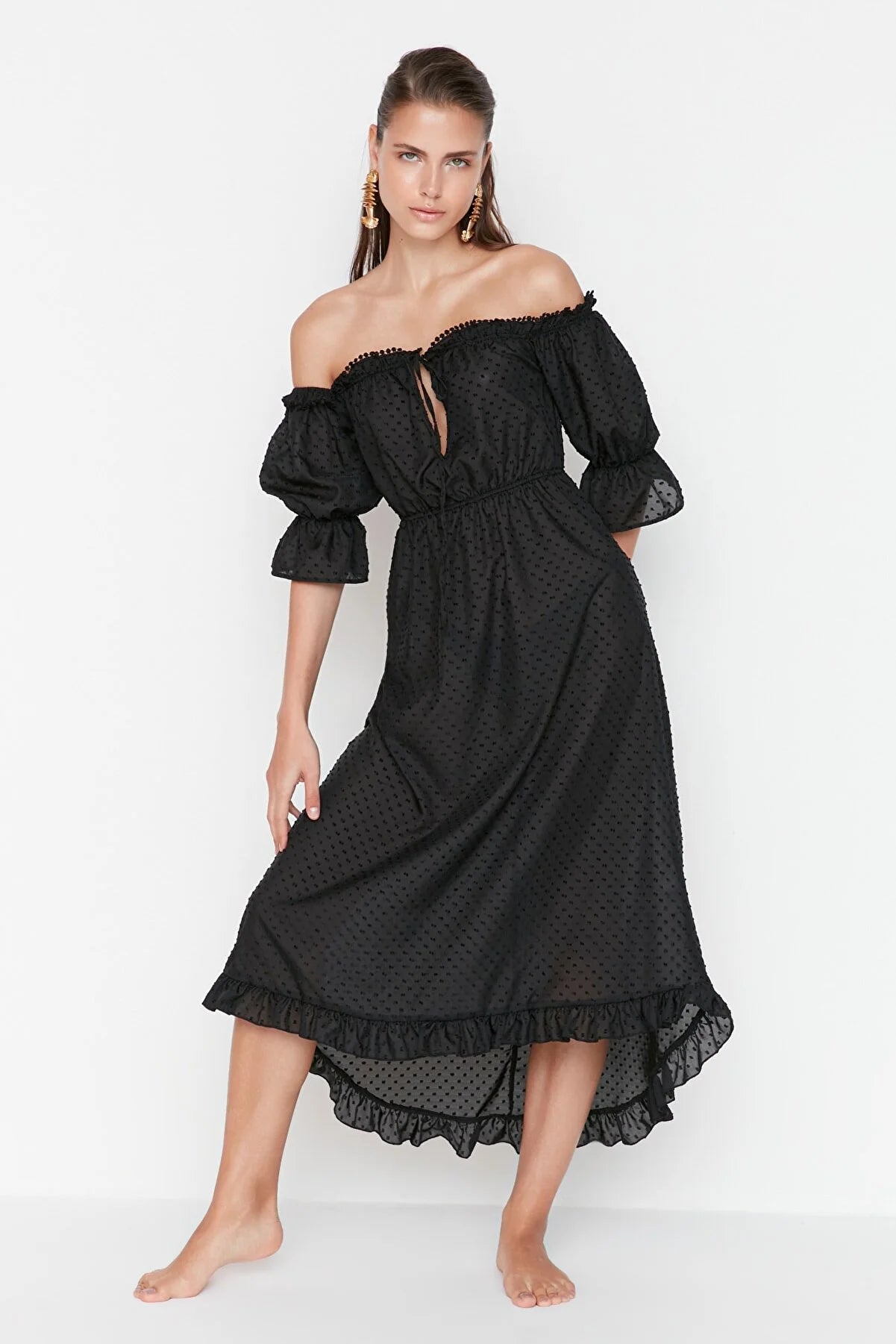 Black Carmen Collar Beach Dress