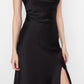 Black Plunging Collar Satin Dress