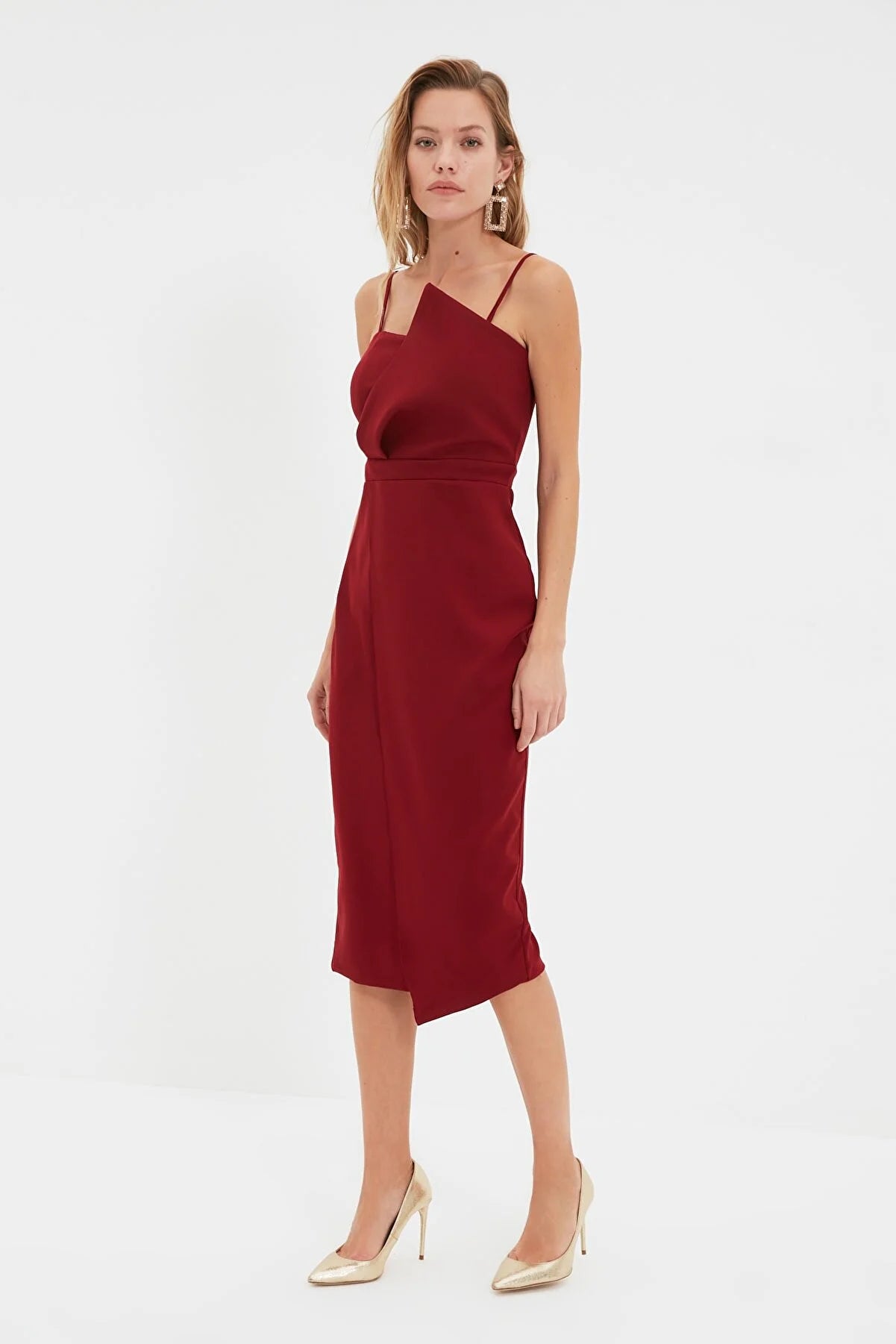 Claret Red Collar Detailed Dress