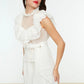 Ecru Tie Detailed Ruffle Blouse