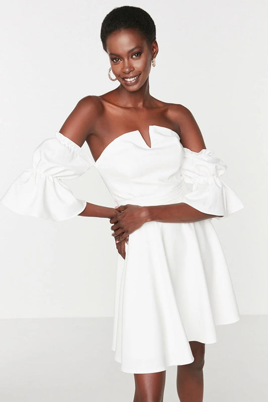 Ecru Rib Detailed Dress