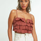 Brown Ruffled Flamed Cotton Crop Blouse