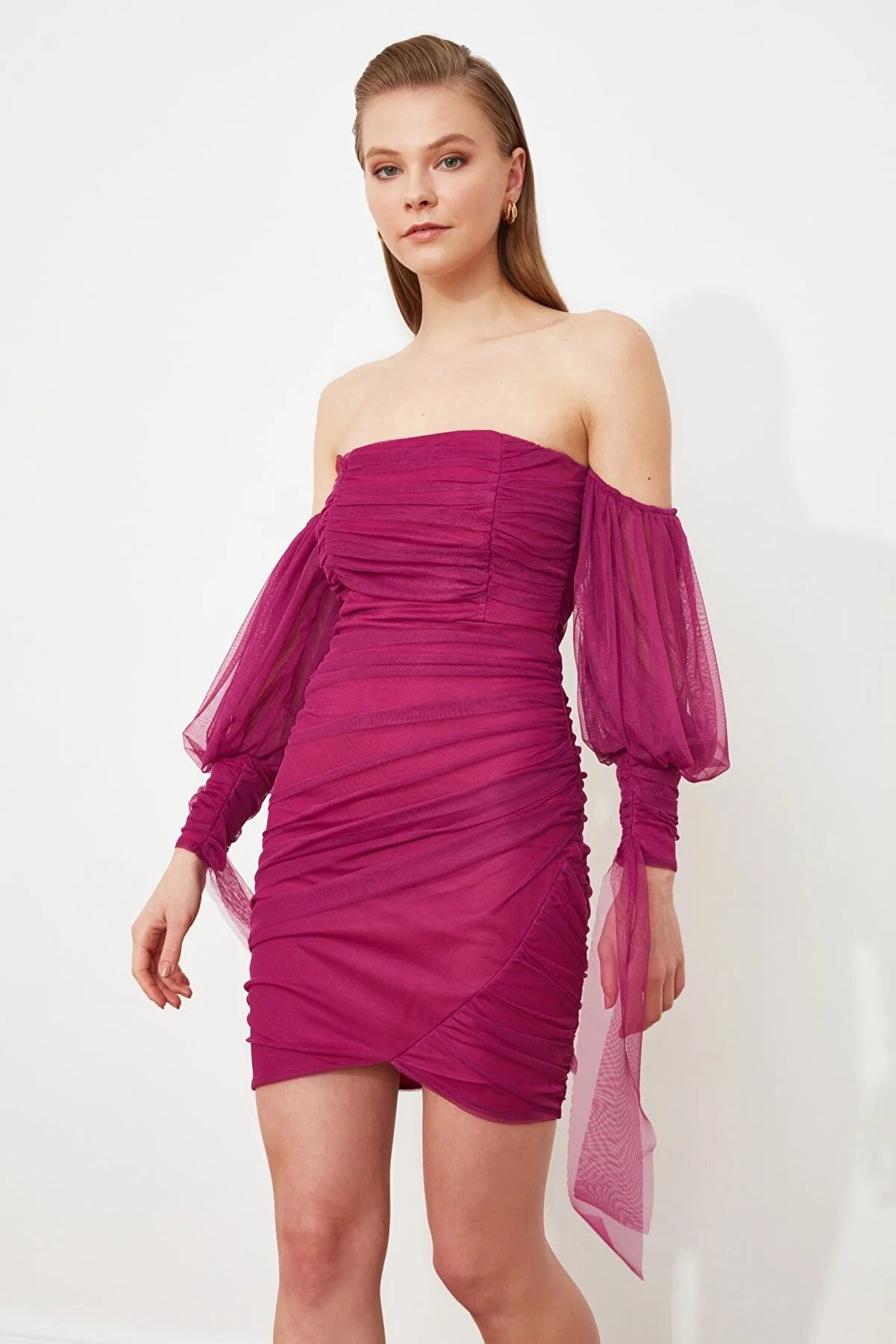 Fuchsia Sleeve Detailed Dress