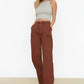 Brown Pocket Detailed High Waist Wide Leg Jeans