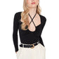 Black Collar Detailed Fitted Knitted Blouse