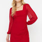 Claret Red Square Collar Dress