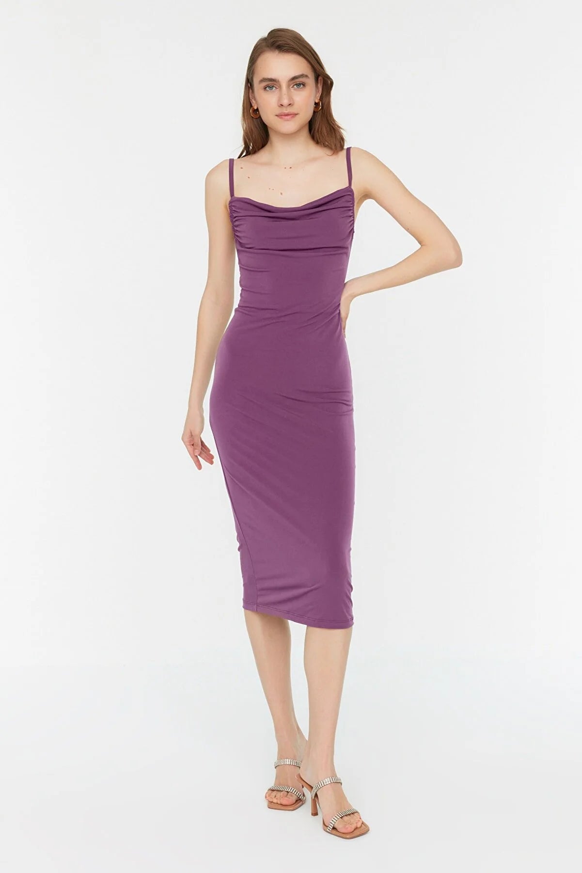 Lilac Degajeed Collar Knitted Dress