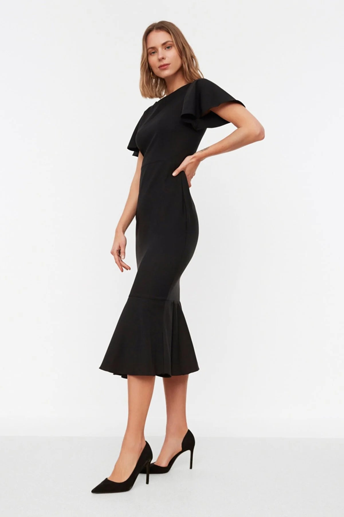 Black Ruffle Midi Dress