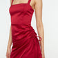 Claret Red Pleated Satin Dress