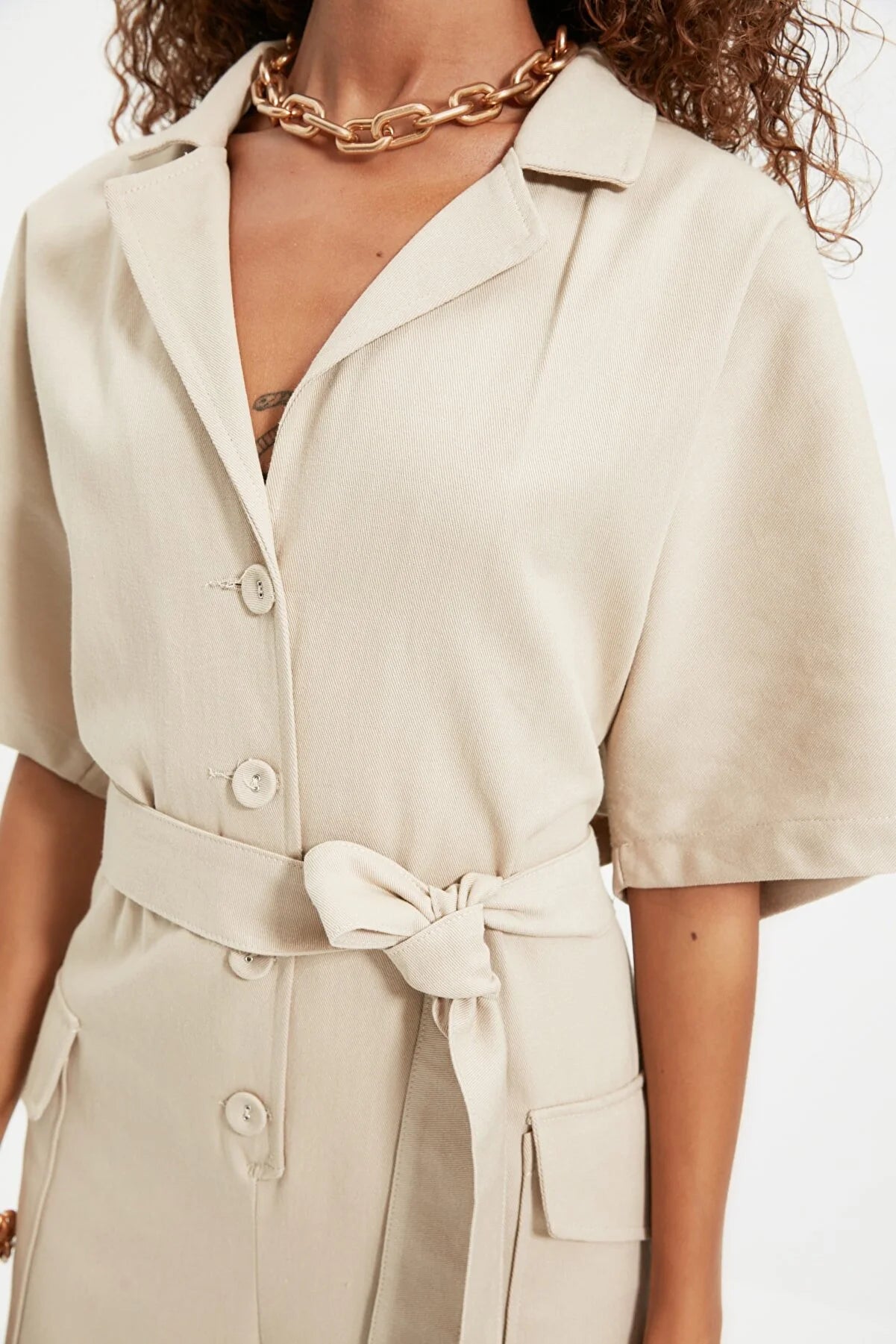 Mink Belted Buttoned Jumpsuit