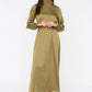 Green Belted Collar and Cuff Draped Detailed Evening Dress