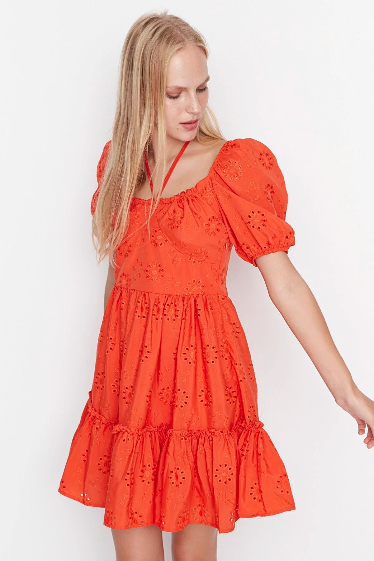 Pomegranate Flower Balloon Sleeve Embroidery Dress