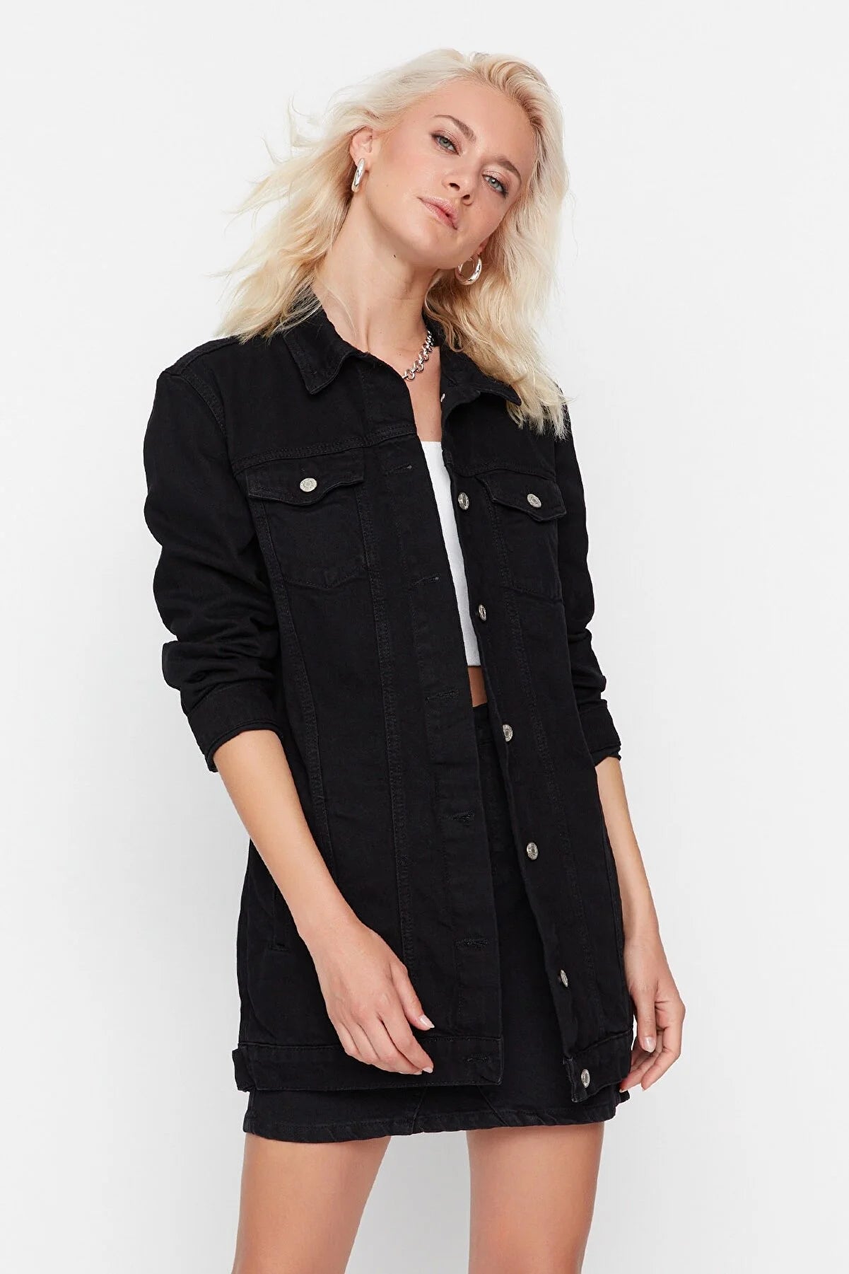 Black Long Basic Denim Jacket