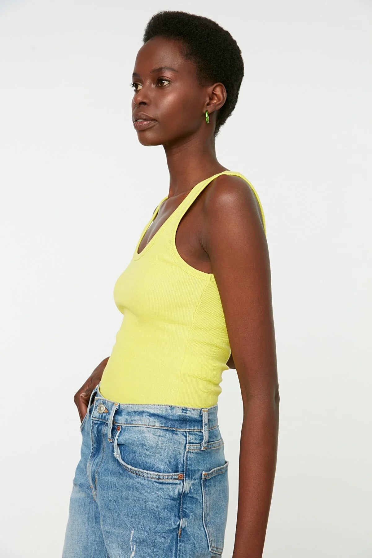 Yellow Ribbed Basic Knitted Singlet