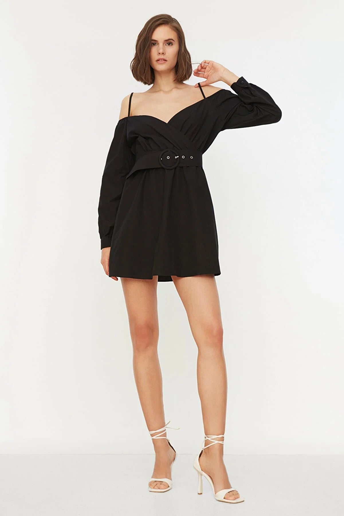 Black Belted Ruffle Dress
