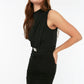 Black Sleeveless Draped Detailed Knitted Dress With Belt