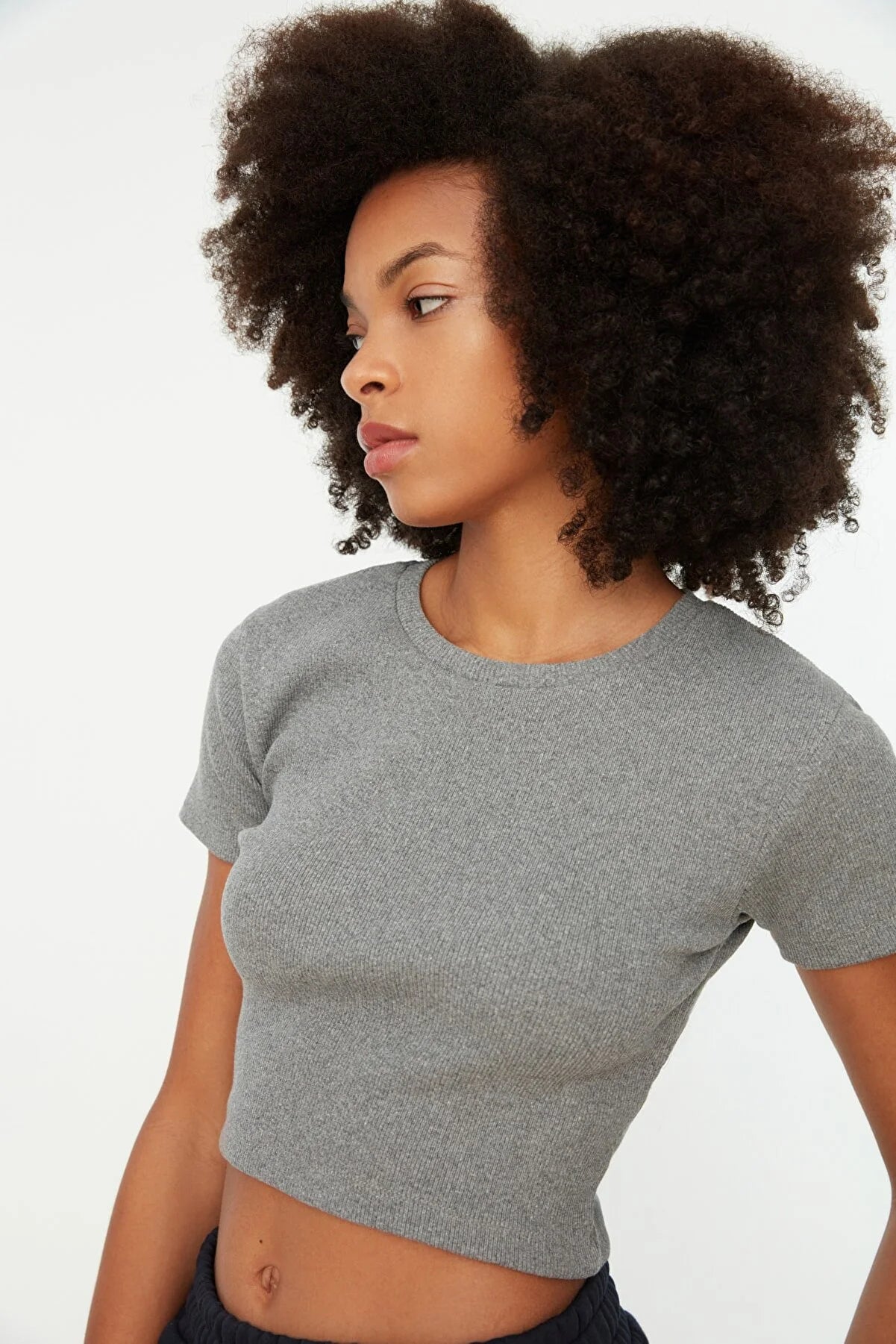 Gray Crop Knitted Blouse