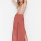Cinnamon Linen Textured Slit Trousers
