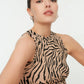 Camel Halter Collar Corduroy Knitted Blouse