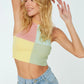 Yellow Color Block Crop Knitwear Blouse