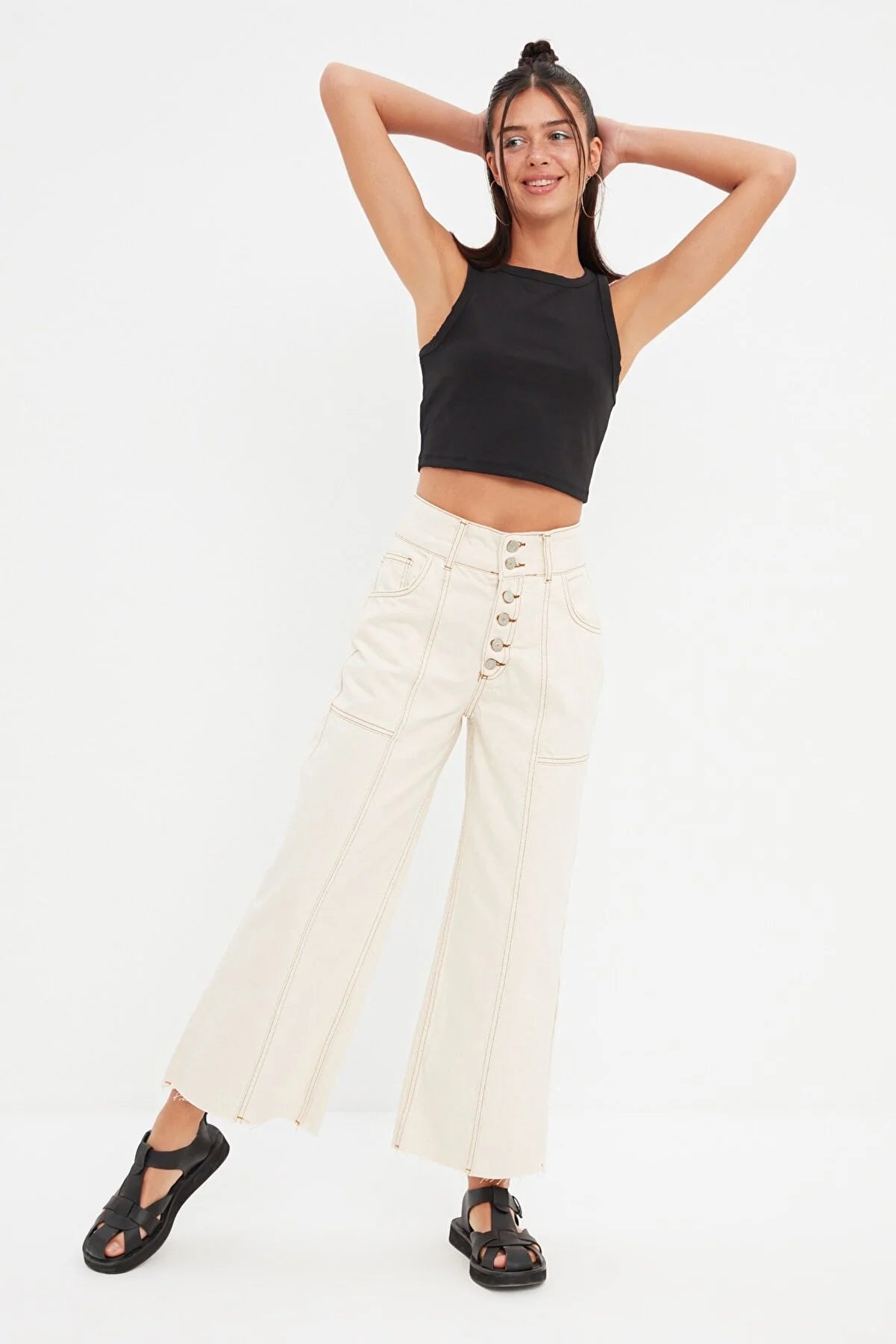 Ecru High Waist Culotte Jeans